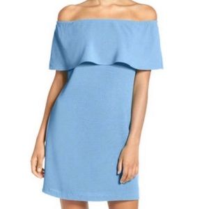 COPY - Charles Henry odd the shoulder light blue crepe dress